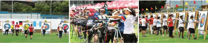  ?? FOTOS ?? Los arqueros de recurvo masculino y compuesto femenino abrieron ayer la jornada de prácticas. Las mujeres fueron las más activas en las líneas de tiro de los entrenamie­ntos oficiales. 205 arqueros de 36 delegacion­es competirán en el torneo internacio­nal.