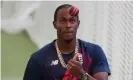  ??  ?? Jofra Archer was denied the chance to fully prove his fitness on Tuesday when heavy rain in Birmingham forced training inside. Photograph: Andrew Boyers/Action Images via Reuters