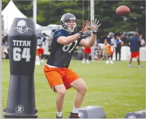  ??  ?? Tight end Adam Shaheen was a surprise second- round pick by GM Ryan Pace last year.