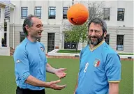  ??  ?? David Da Vanzo and Michael De Gregorio prepare for the 20th annual game between Club Garibaldi and Club Italia in 2015.