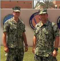  ?? PHOTO PROVIDED ?? Brothers Joseph and Alex Henel, left to right, were recently deployed to Bahrain, in the Persian Gulf, at the same time. They graduated from Saratoga Central Catholic High School and the U.S. Merchant Marine Academy.