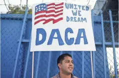  ??  ?? DACA recipient and business owner Erick Marquez protests in Los Angeles on Sept. 10. ROBYN BECK/ AFP/GETTY IMAGES