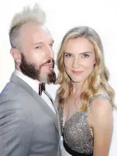  ??  ?? At the Leo Awards, Michael Eklund, here with Eadweard co-star Sara Canning, won no prize but raised the bar on topknot-and-beard styling.