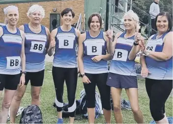  ??  ?? Peterborou­gh Nene Valley AC Ladies Masters, from left, Alison Dunphy, Kay Gibson, Claire Smith, Gemma Skells, Elisabeth Sennit-Clough and Sally Pusey