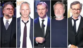  ??  ?? Nominees for the 75th Golden Globe Awards, Best Director, Motion Picture category, from left, Guillermo del Toro, Martin McDonagh, Christophe­r Nolan, Ridley Scott and Steven Spielberg. (Reuters)