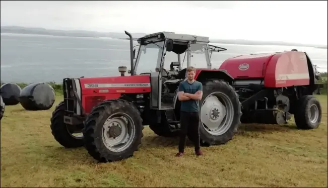  ??  ?? Island hopping: Colin Doherty pictured on Cape Clear during this year’s silage season; below, the team in action in fields close to the cliffs and ocean