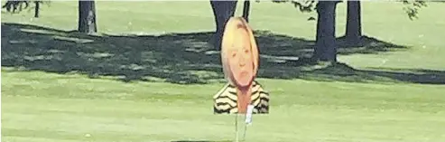  ?? TWITTER ?? A cardboard cut- out of Alberta Premier Rachel Notley’s head was used as a target at a Brooks, Alta., golf course.