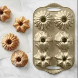  ?? WILLIAMS-SONOMA VIA AP ?? Williams-Sonoma’s Nordic Ware cakelet pans were inspired by Art Deco patterns.