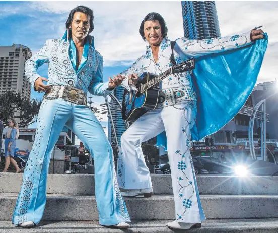  ?? Picture: JERAD WILLIAMS ?? Elvis Presley tribute artists, including Mark Andrew (left) and Stephen Fletcher, are gearing up for the Ultimate Elvis Tribute Artist Contest.