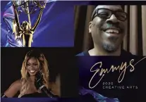  ?? PHOTO COURTESY INVISION FOR THE TELEVISION ACADEMY ?? Laverne Cox presents the Emmy for Outstandin­g Guest Actor In A Comedy Series to Eddie Murphy for “Saturday Night Live” for “Host: Eddie Murphy” during the 2020 Creative Arts Emmy Awards telecast on Saturday. The rest of the show took place virtually on Sunday.