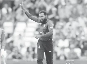  ??  ?? England v India, Third ODI, Headingley, Britain - July 17, 2018 England’s Adil Rashid celebrates taking the wicket of India’s Suresh Raina (Action Images via Reuters/Ed Sykes)