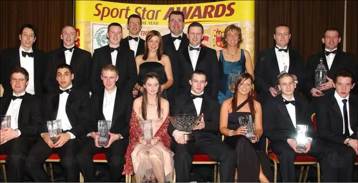  ??  ?? 2005: Sport Star nominees pictured after the presentati­on of prizes and announceme­nt of the sport star award winner Peter McDonald, St. Peter’s AC at the Argus Newspaper-Fairways Hotel in conjunctio­n with Cuchullain Crystal Sport Star awards held in the Fairways Hotel. Included are (Front L-R) Simon Kelly, Owen Zamboglou, Karl Myers, Lorna King, Peter McDonald, Claire Mulholland, Paul Broadhurst and david Whately. (Back L-R) Brian Quinn, Fairways Hotel, Shane McCoy, Mark Naylor, Karl Dolan, Cuchulainn Crystal, Orlaith Kirk, Francis Carroll, Sports Editor, John Mulligan, Editor, Deirdre Smith, Ciaran McCooey and Anto Donnelly.