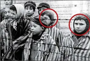  ??  ?? Prisoners: Eva, partially obscured, and twin Miriam, far right, in Auschwitz