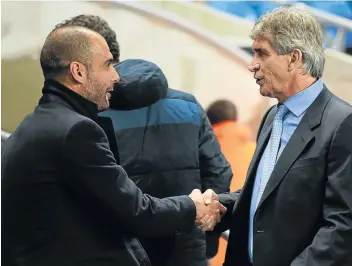  ?? Picture: MICHAEL REGAN/BONGARTS/GETTY IMAGES ?? SIDE SHOW : Manuel Pellegrini, right, comes up against his old club and successor, Pep Guardiola, when Manchester City plays West Ham on Saturday