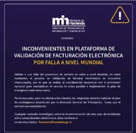  ?? CorTESÍA ?? Este miércoles, el Ministerio de Hacienda informó de los problemas que estaba teniendo su plataforma de gestión en línea.