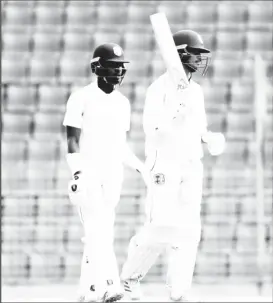  ?? ?? Openers Tagenarine Chanderpau­l (left) and Kirk McKenzie (centre) set the foundation for a strong start from West Indies “A” against hosts Bangladesh “A” in the first “Test” yesterday in Sylhet. (CWI Media photo)