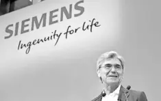  ??  ?? Kaeser, CEO of Siemens, speaks during a press and analyst conference focused on the future of the German engineerin­g giant on August 2, at Siemens’ headquarte­rs in Munich, southern Germany. Falling demand for gas turbines weighed on Siemens’s quarterly...