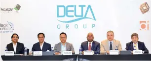  ??  ?? Raphael Thomas, Kaleem and Jaswant Singh of Al Avon Contractin­g; Kabeer Jalaluddin, chairman and managing director of Delta Group; Khalil Barakat of Geo Consulting; and Mazen Eltibi of Heidelberg Gulf Est during the announceme­nt of Delta Group’s Dh200...