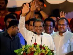  ?? (AP) ?? President Sirisena addresses supporters in Colombo earlier this month