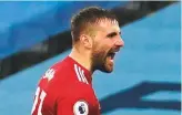  ?? AFP ?? Luke Shaw celebrates after scoring the United’s second goal against City.