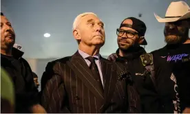  ?? Photograph: Amy Harris/Rex/Shuttersto­ck ?? Roger Stone is seen with Proud Boys leader Enrique Tarrio in Washington DC on 11 December 2020.