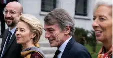  ??  ?? NEW CAST OF CHARACTERS: From left, newly appointed European Council President Charles Michel, European Commission President Ursula von der Leyen, European Parliament President David Sassoli and President of the European Central Bank Christine Lagarde arrive at for the Lisbon Treaty ceremony in Brussels Sunday.