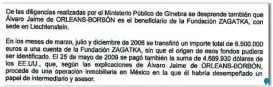  ?? EFE ?? Imagen parcial de la comisión rogatoria entregada por la Fiscalía suiza en la que alude a los ingresos de Zagatka.