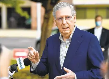  ?? TIMOTHY D. EASLEY AP ?? Commenting on an economic relief package, Senate Majority Leader Mitch McConnell, R-Ky., said President Donald Trump is “talking about a much larger amount than I can sell to my members.”
