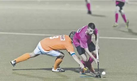  ?? Picture: Kevin Farmer ?? HAT-TRICK HERO: Pink Batts Josh McPaul (right) looks to avoid a Lachlan Brownhalls during the Iron Jack Challenge earlier this year. Suiting up for Newtown in the COVID CUP, McPaul scored a hat-trick at the weekend.