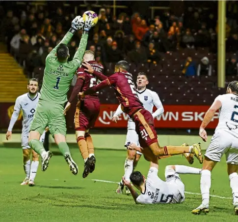  ?? ?? TAKING FLIGHT: Ross Laidlaw in action for Ross County against Motherwell.