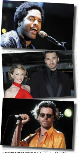  ??  ?? WE SHOULD BE SO LUCKY: Kylie has dated a string of desirable men including, from top, singer Lenny Kravitz, French actor Olivier Martinez, and the late Australian singer Michael Hutchence, who was in the band INXS