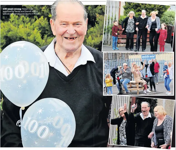  ?? ?? 100 years young Robert was surprised by family and friends with a special performanc­e by Drums‘n’Roses
Retired