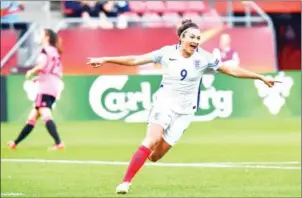  ?? TOBIAS SCHWARZ/AFP ?? England forward Jodie Taylor celebrates after scoring in the UEFA Women’s Euro 2017 match against Scotland in Utrecht on Wednesday.