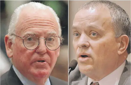  ?? SUN-TIMES FILE (LEFT); SETH PERLMAN/AP ?? Cook County Democrats voted unanimousl­y to ask Ald. Edward Burke (left) and former state Rep. Luis Arroyo to step down from party posts.