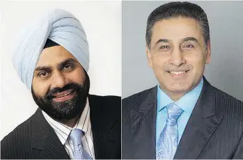  ??  ?? Jagmohan Singh, left, and Satnam Johal are listed as directors for New Horizons Village Society, which received $200,000 from the province for a feasibilit­y study nine months ago into a Surrey community centre.