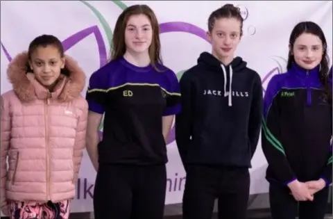  ??  ?? Skye Kasozi, Evelyn Donnelly, Eliza Logan and Rebekah Friel all qualified for the Dave McCullagh Internatio­nal Open.