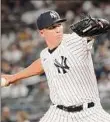  ?? Mary Altaffer / Associated Press ?? Yankees relief pitcher Chad Green left Thursday’s game in Baltimore with right forearm discomfort.