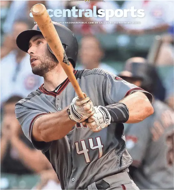  ?? GETTY IMAGES ?? Arizona’s Paul Goldschmid­t hits his third home run of the game, a go-ahead solo shot in the ninth inning of Thursday’s game against the Cubs.