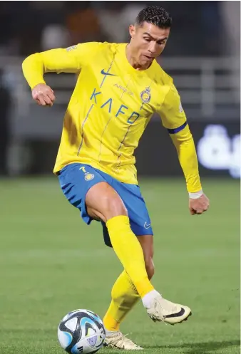  ?? File/AFP ?? Cristiano Ronaldo’s return did little to help the Al-Nassr cause as the Saudi club went down to a 1-0 defeat against the UAE”s Al-Ain during their AFC Champions League quarterfin­al first leg.