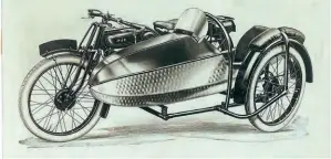  ??  ?? Below: A 350cc vintage AJS and sports sidecar, as owned by Mr
Pelerin for his first motorcycle.