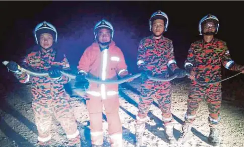  ??  ?? PASUKAN bomba menangkap ular tedung selar di Kampung Langkon Baru, Kota Marudu.