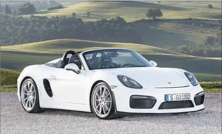  ??  ?? Porsche has just launched its new Boxster Spyder. Changes to the bodywork include the streamline­d bulges behind the driver, rather reminiscen­t of the RSK Spyder model of yesteryear. Biggest change, however, is that the engine size has been increased to...