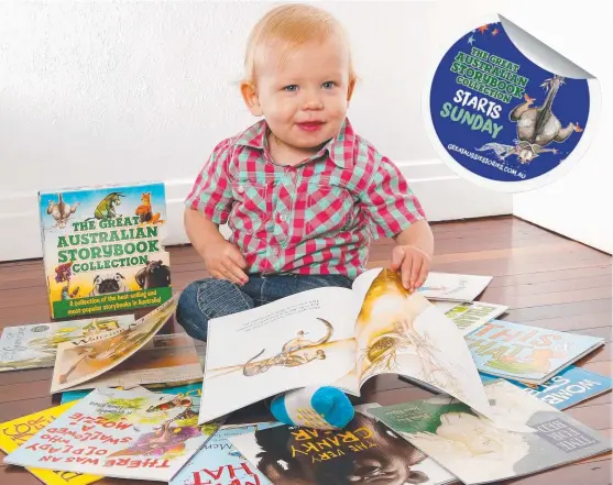  ?? BIG FAN: One- year- old Theo Smith loves books and is keen to tackle the Great Australian Storybook collection. Picture: LIAM KIDSTON ??