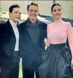  ?? ROBERTDOWN­EYJR/INSTAGRAM ?? Rami Malek, Robert Downey y Selena Gomez, en el estreno de Dolittle