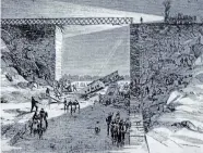  ??  ?? A drawing of the infamous train crash at the Desjardins Canal Bridge on March 12, 1857.