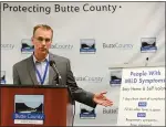  ?? MATT BATES — ENTERPRISE-RECORD ?? Butte County Public Health Officer Dr. Andy
Miller speaks about the first confirmed case of coronaviru­s in Butte County at a press conference Saturday in Oroville.