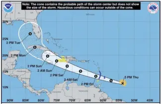  ?? NOOA ?? Onamet espera que el sábado Elsa se coloque próximo de Barahona.