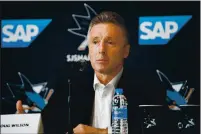  ?? RANDY VAZQUEZ — BAY AREA NEWS GROUP, 2019 ?? Sharks GM Doug Wilson talks to the media during a press conference at SAP Center on Dec. 12.
