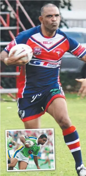  ?? Main picture: SUPPLIED ?? DRUG FREE: Jason Bulgarelli playing for the Burdekin Roosters in 2017 and (inset) during his stint with the Canberra Raiders.