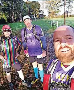  ?? ?? Almost Athletes Thom ‘Disco Tetris’ Stephens, Graeme ‘The Rock’ Stopp and Kev ‘Pork Pie’ Fairs at Roly’s Run